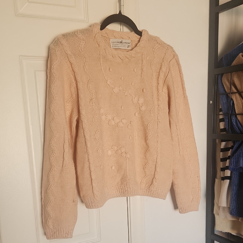 Peruvian Connetion Pink Cablw Knit Chunky Sweater Size Medium